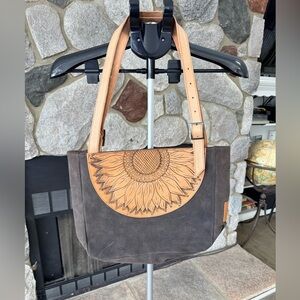 Suede & Hand tooled leather shoulder bag